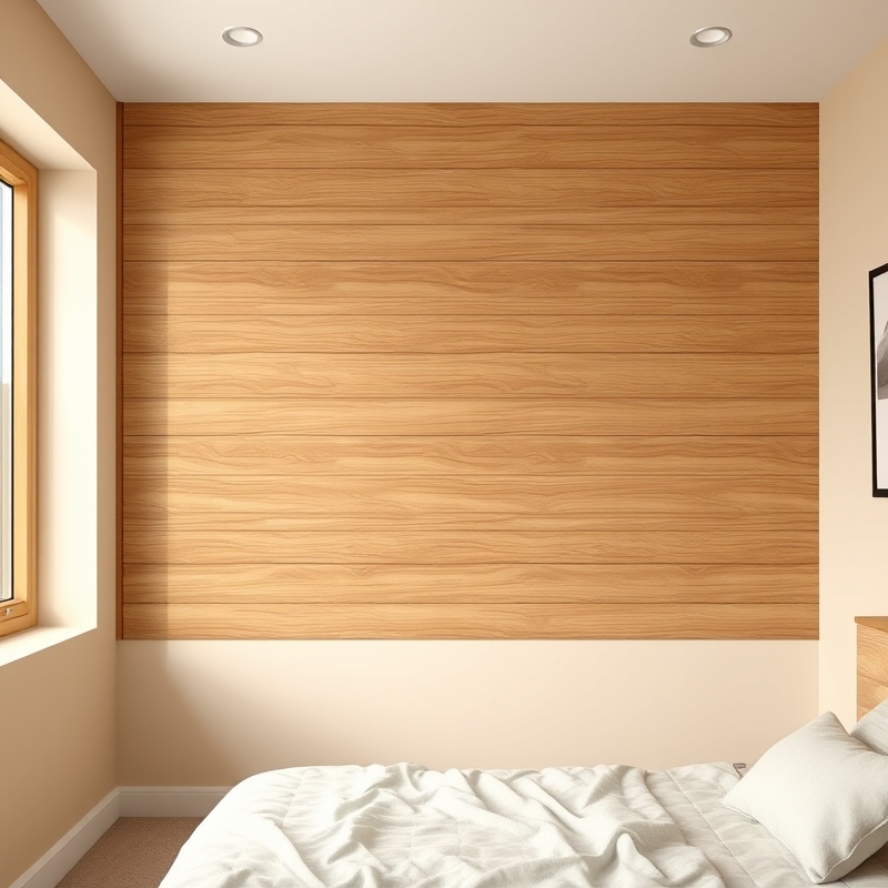 Wall covered in natural wood slat panels