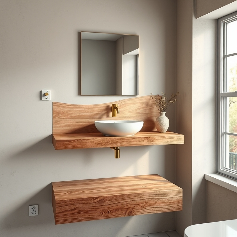Rustic reclaimed wood floating bathroom vanity shelf