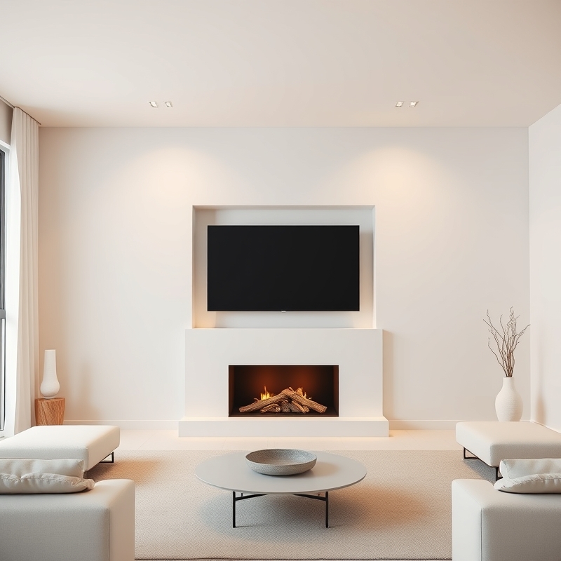 Minimalist fireplace wall with built-in TV box