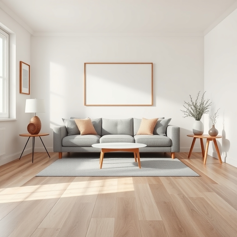 Small living room with uninterrupted light wood flooring and minimal decor