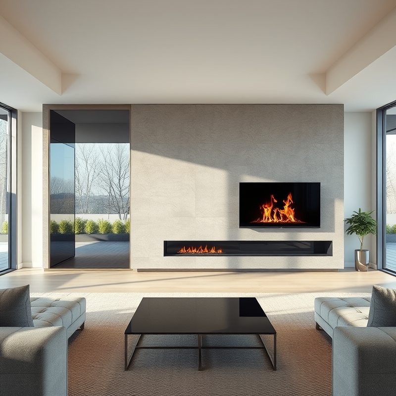 Double-sided fireplace with TV on adjacent wall