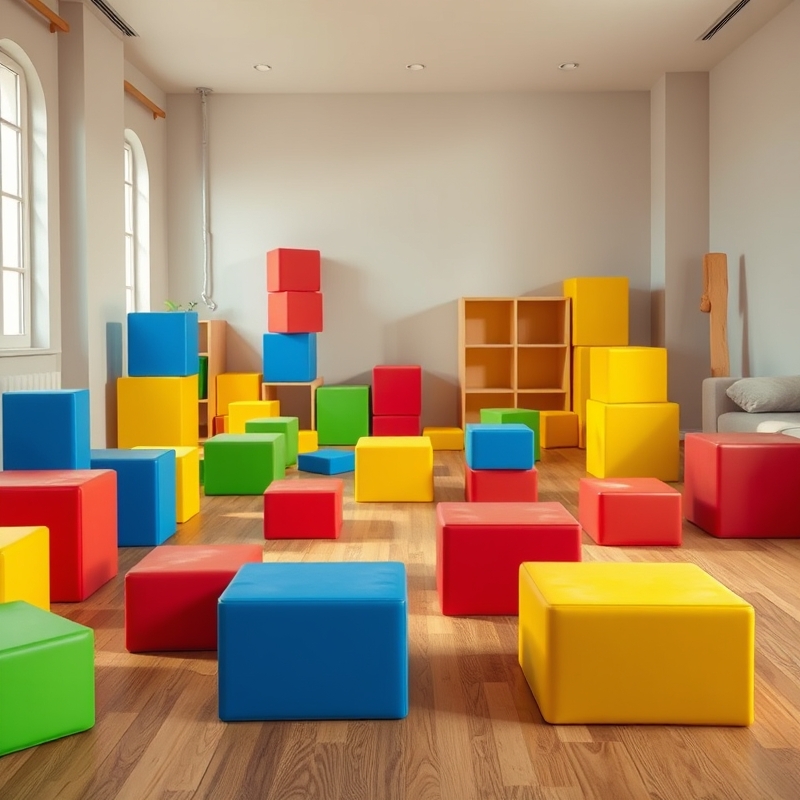 Colorful foam blocks arranged as flexible seating