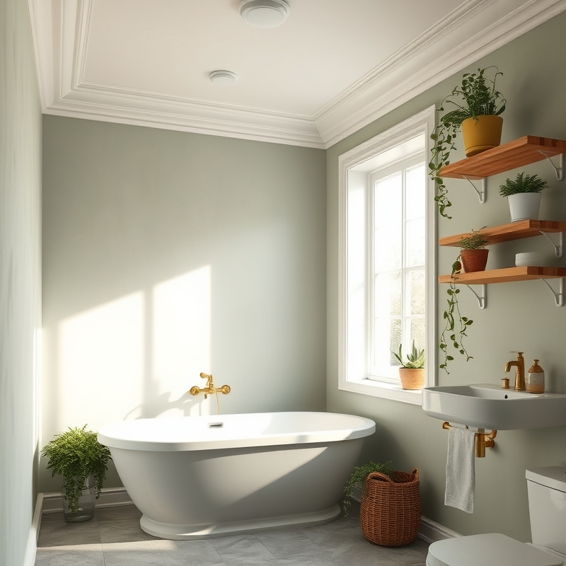 Bathroom walls with matte sage green limewash finish texture