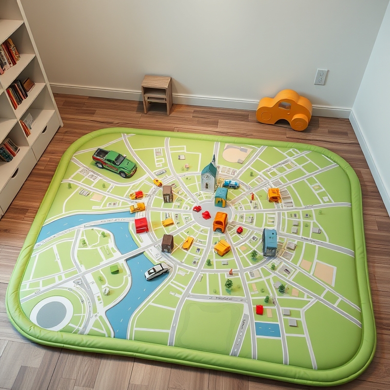 Large foam play mat with printed city road design