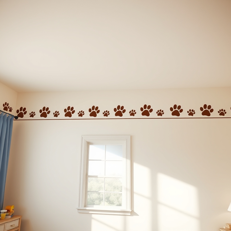 Painted animal paw prints running along ceiling border
