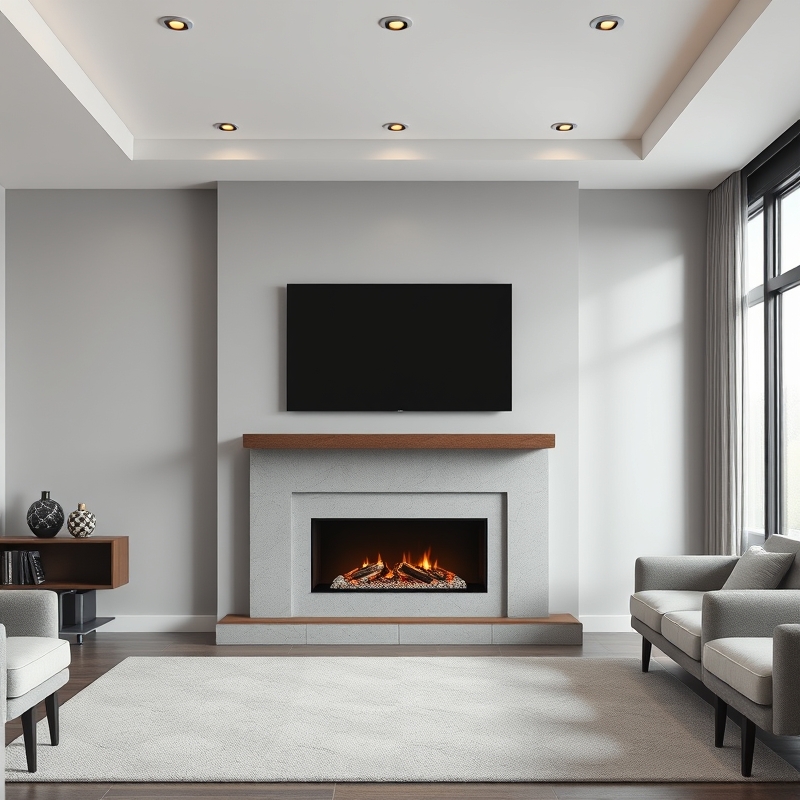 Contemporary fireplace with centered TV mounting