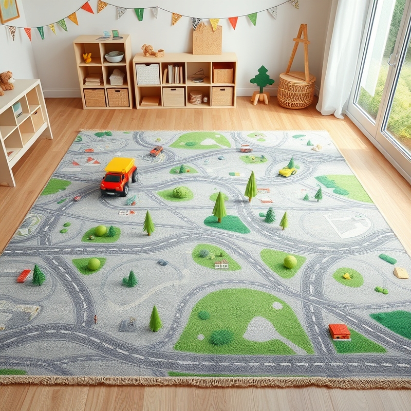Play rug with printed streets and landscape features