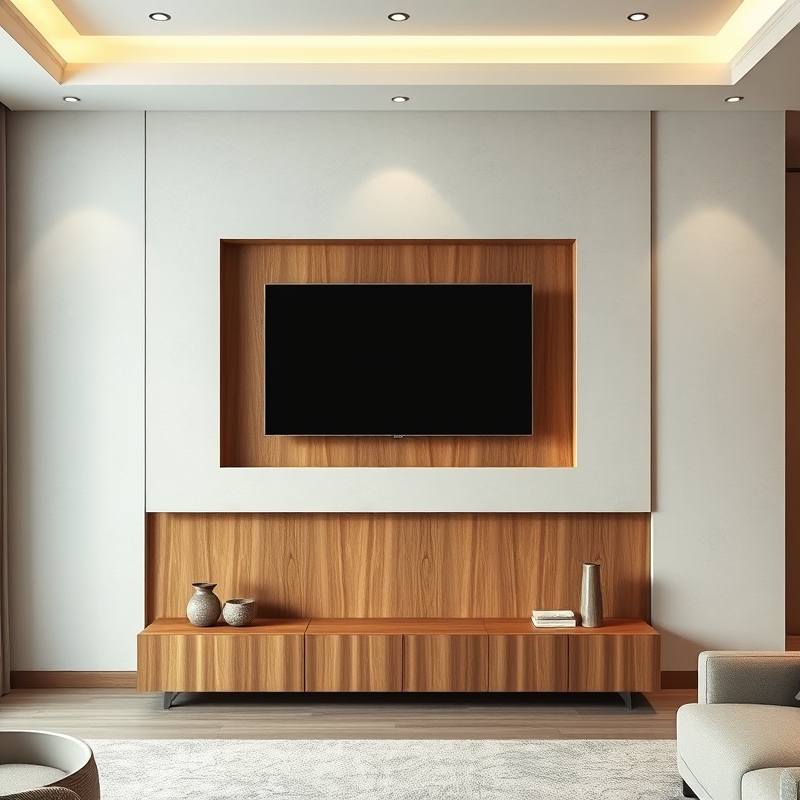 Dual-finish wall paneling with integrated motorized TV lift system