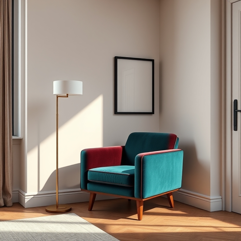 Emerald velvet accent chair in contemporary living room