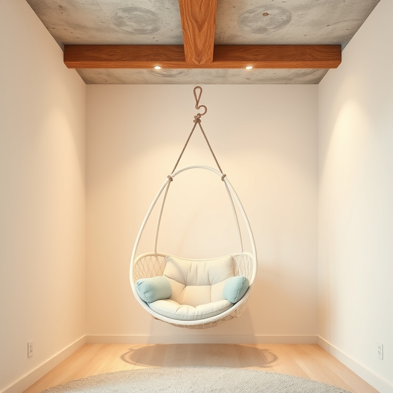 Suspended hanging chair in cozy playroom corner