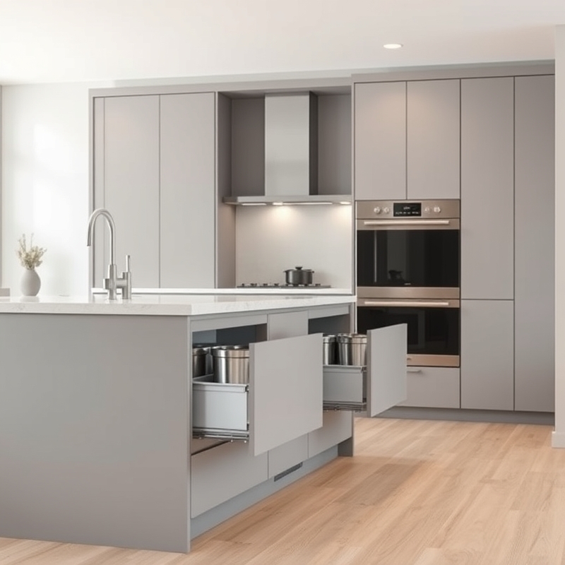 Island with integrated pull-out trash and recycling drawer compartments