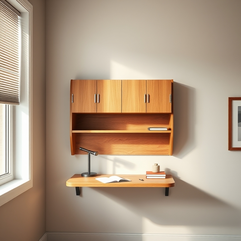 Hinged desk folded down ready for use