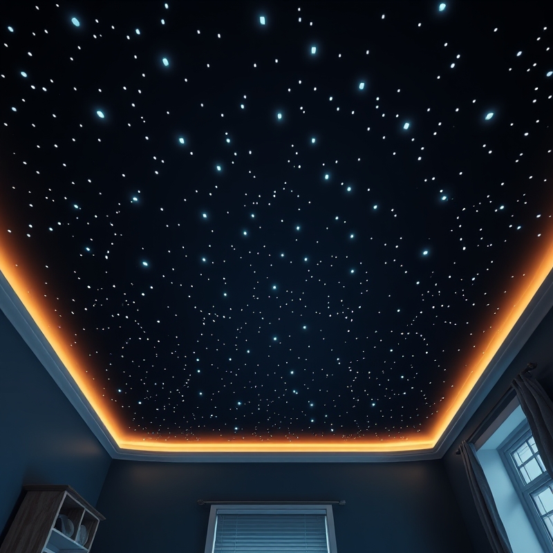 Ceiling painted with glowing constellation patterns