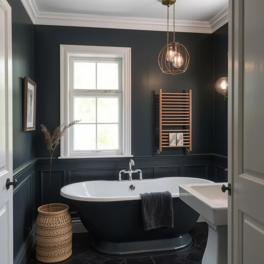 bathroom feature wall dark painted moody navy forest green