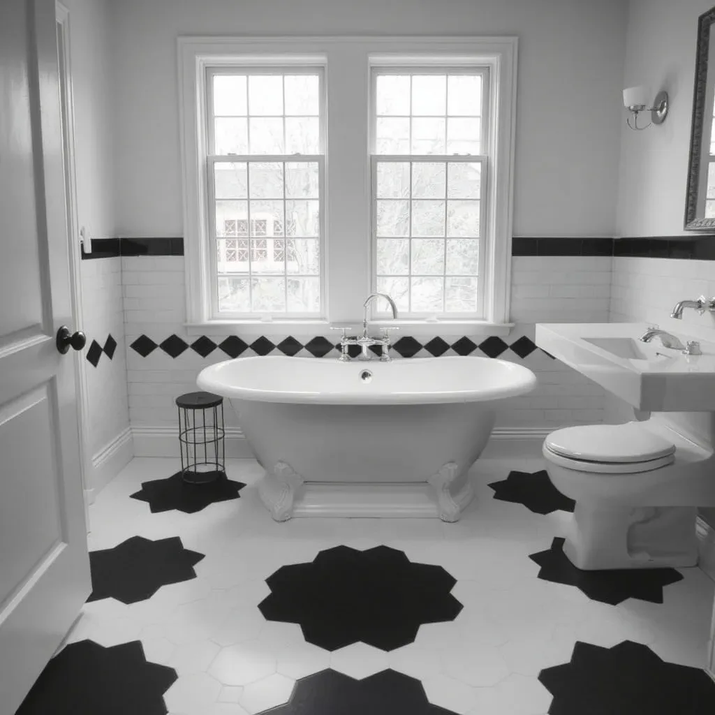black and white hexagon tile bathroom floor classic