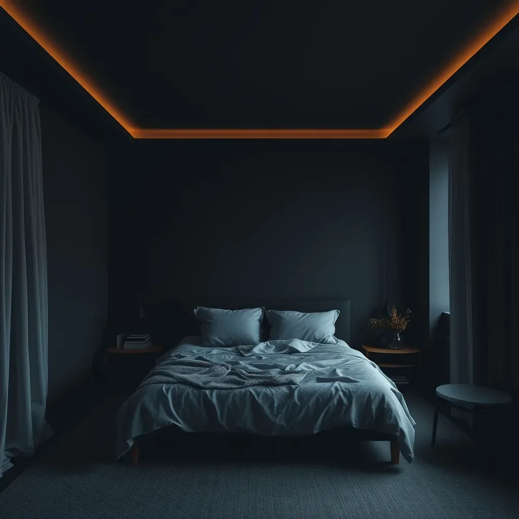 black ceiling bedroom dark moody cocoon intimate atmosphere