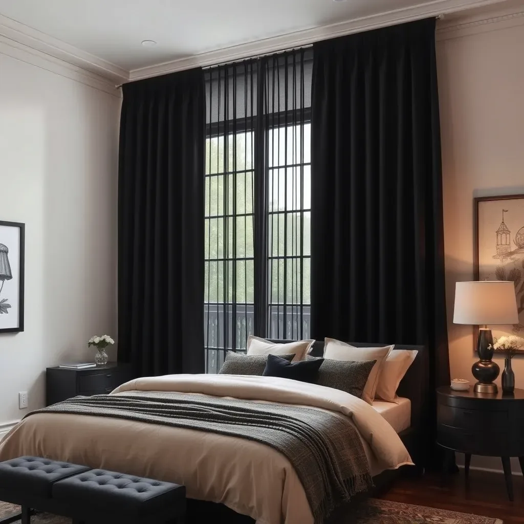 black floor length curtains bedroom dramatic dark elegant