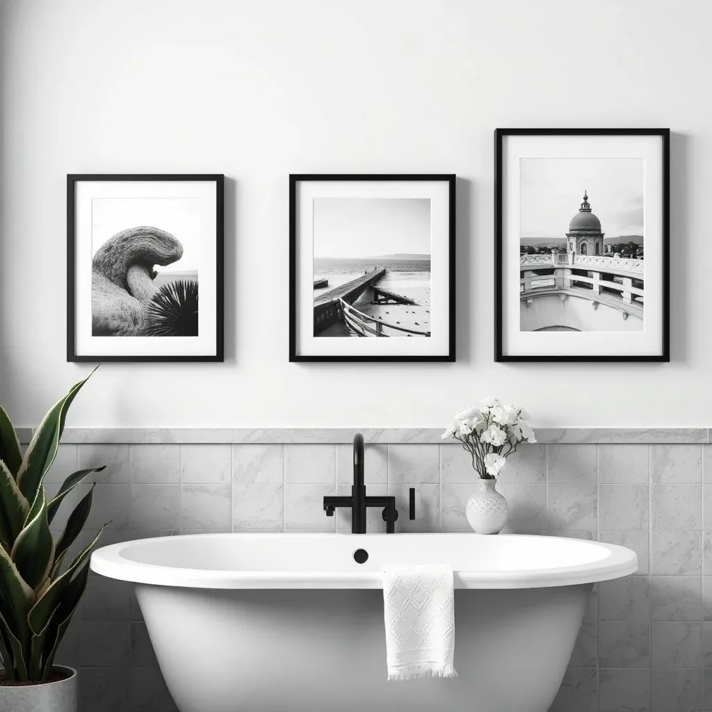 black white art prints framed bathroom wall gallery