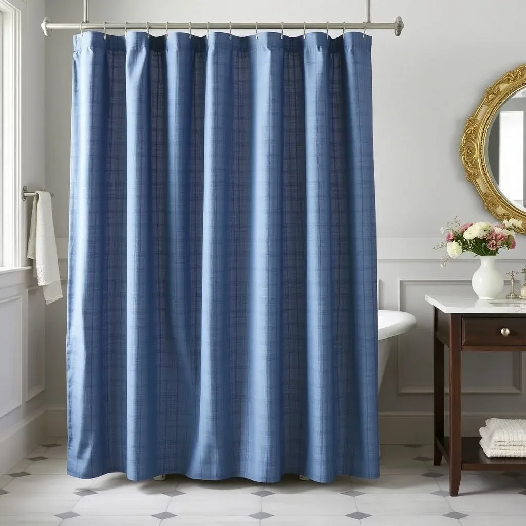 blue linen shower curtain bathroom dusty navy fabric elegant