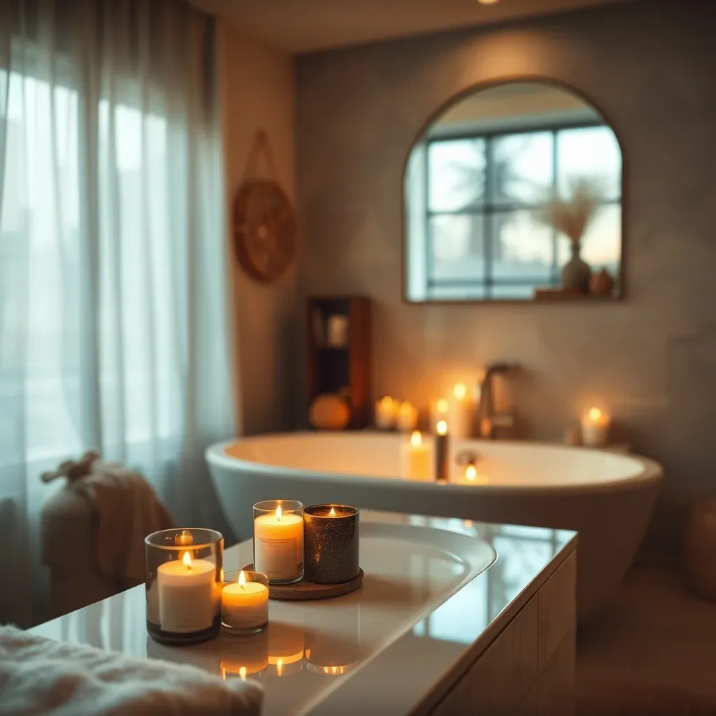 candles bathroom warm glow relaxed spa boho mood