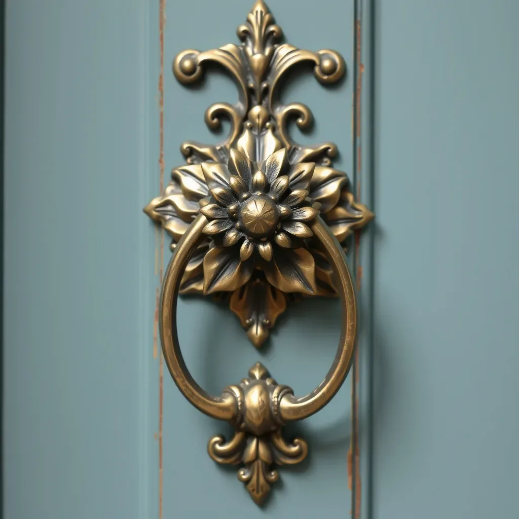 decorative door knocker spring floral brass front door detail