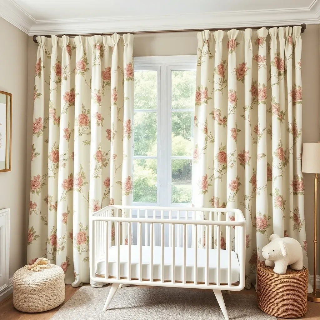 floral linen curtains soft natural light nursery