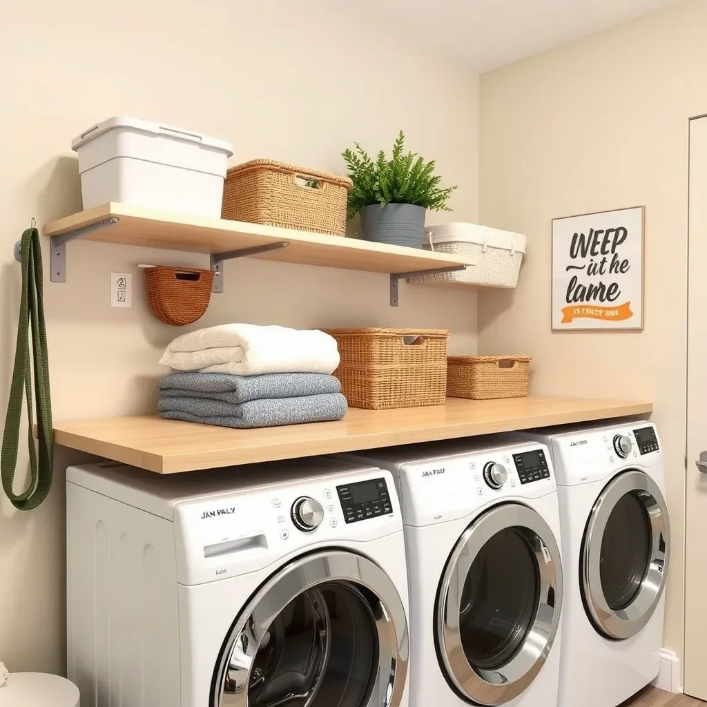 folding counter shelf laundry room above washer dryer