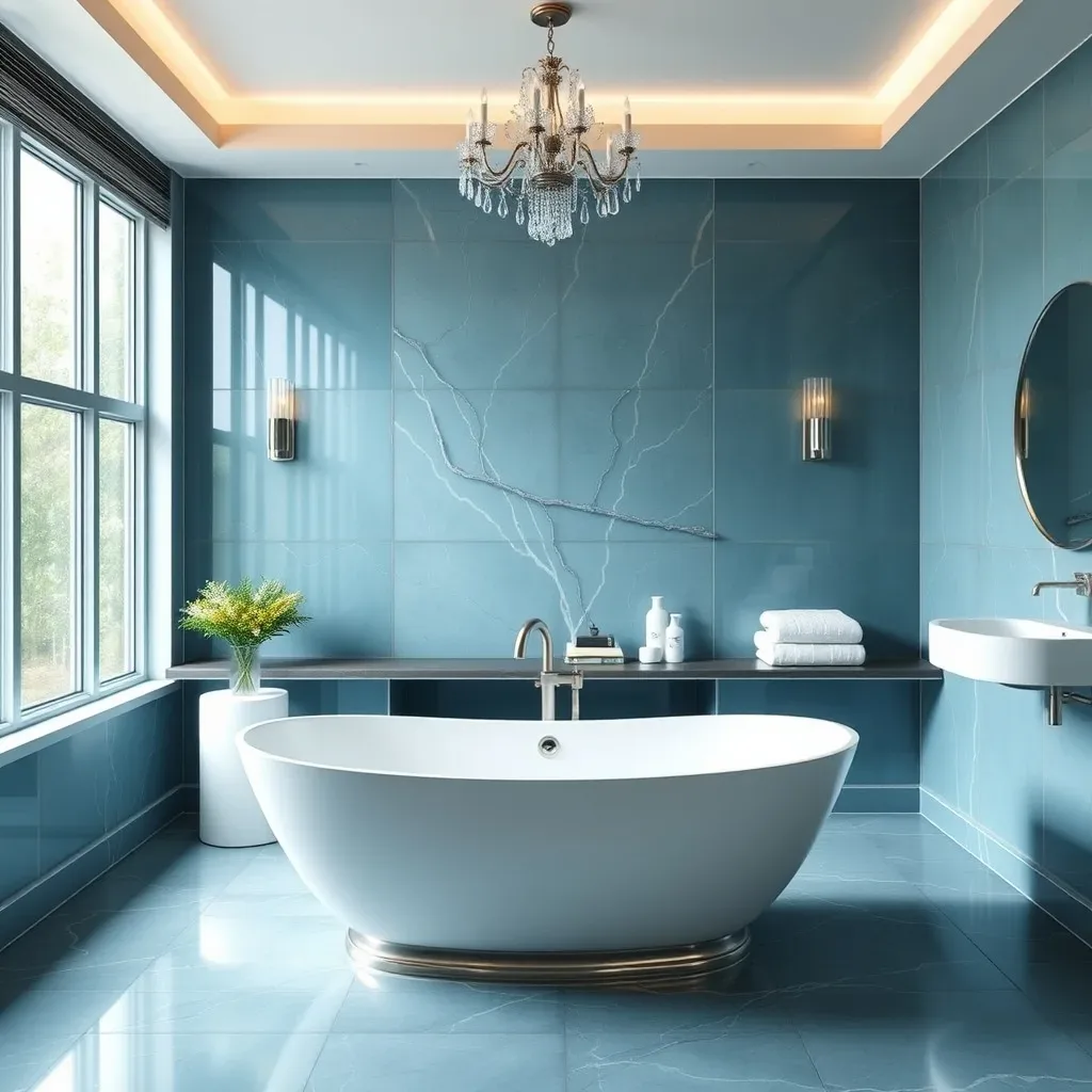 freestanding bathtub white blue bathroom spa luxury
