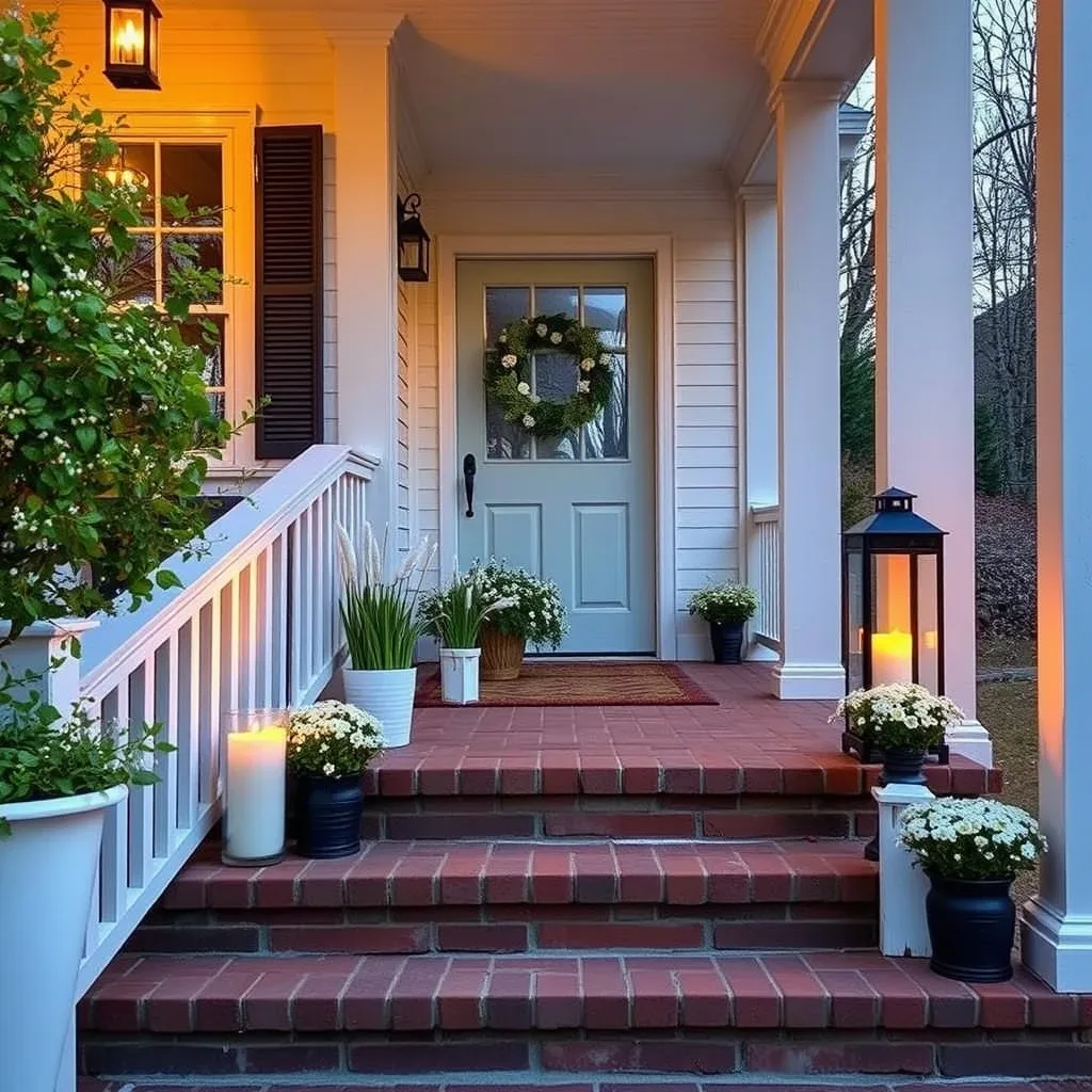 lanterns porch steps spring decor farmhouse evening warm