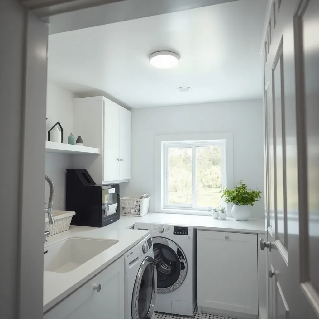 laundry room ceiling painted white contrast modern small space
