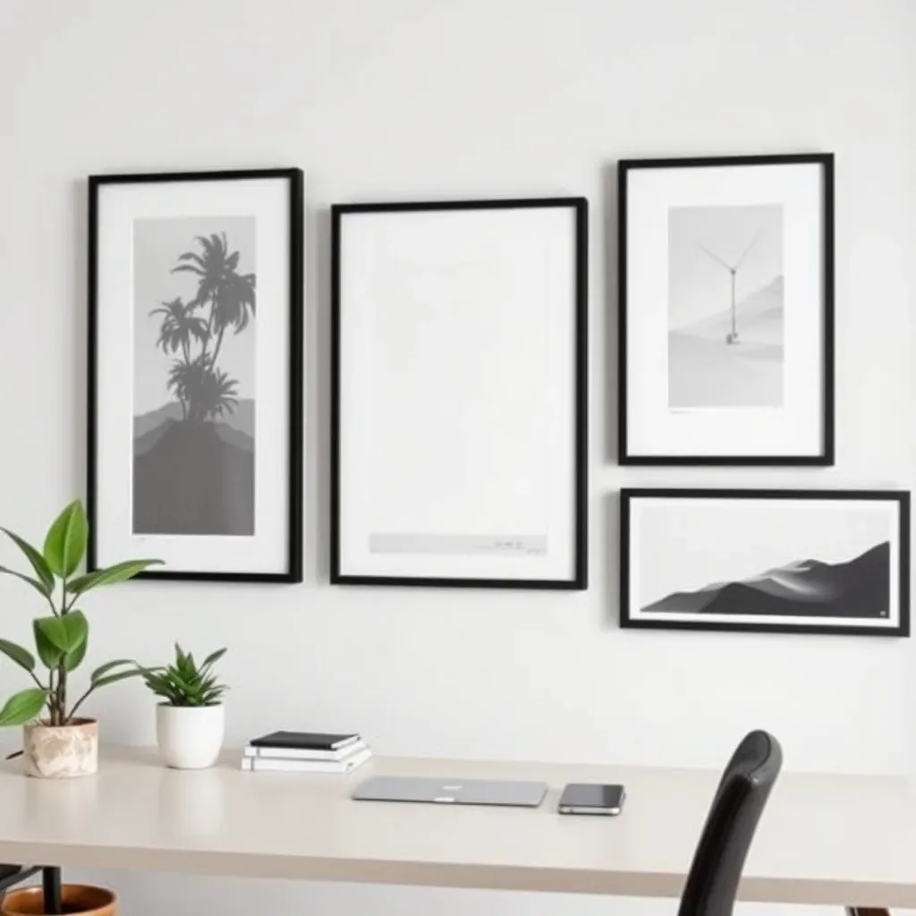 minimal gallery wall black frame japandi art office