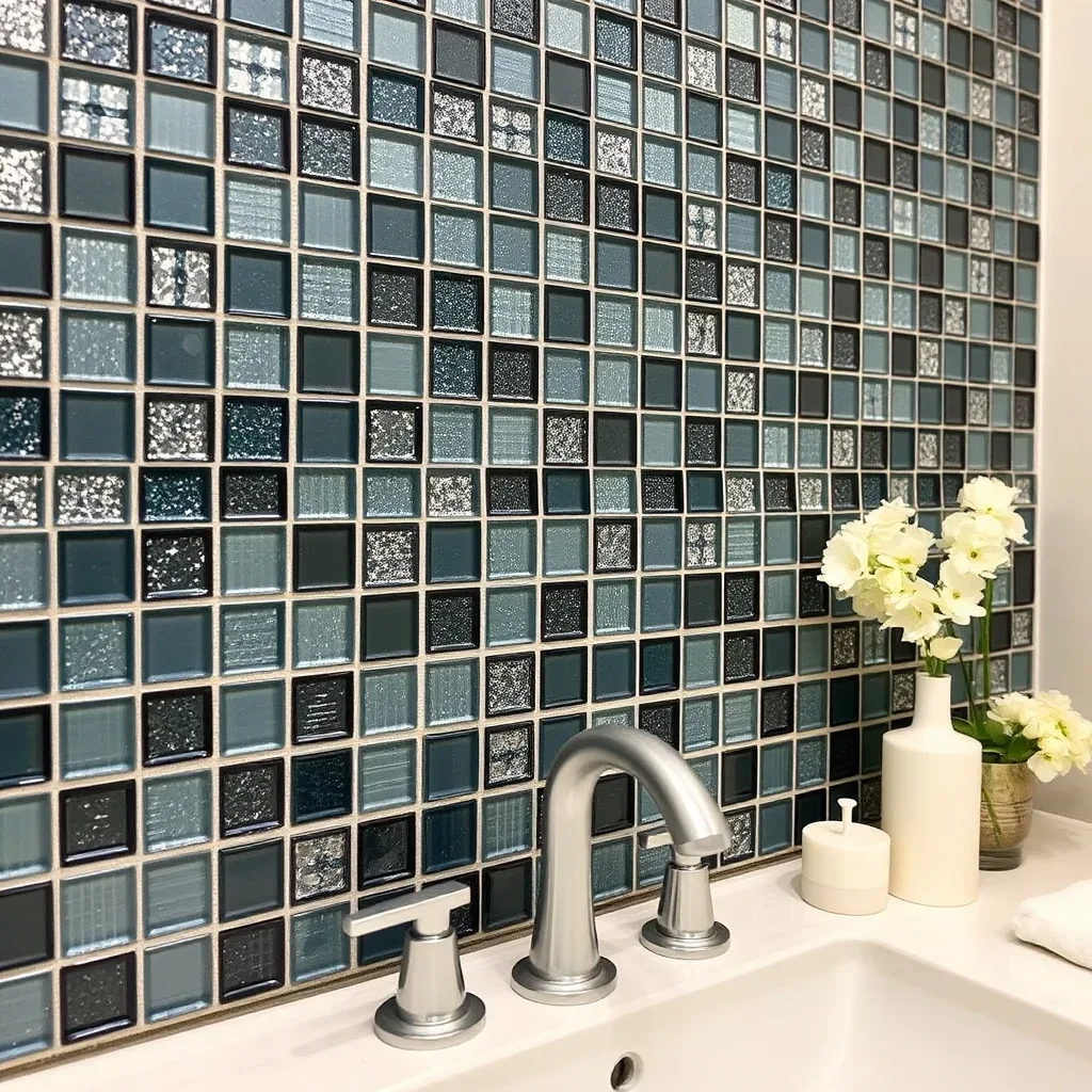mosaic glass tile bathroom backsplash shimmer accent
