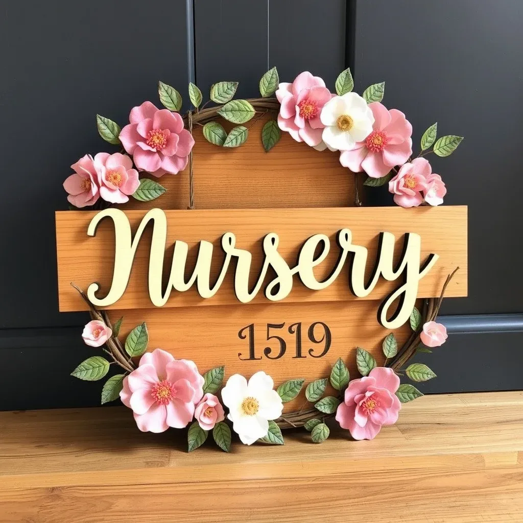 nursery name sign wooden floral wreath personalized