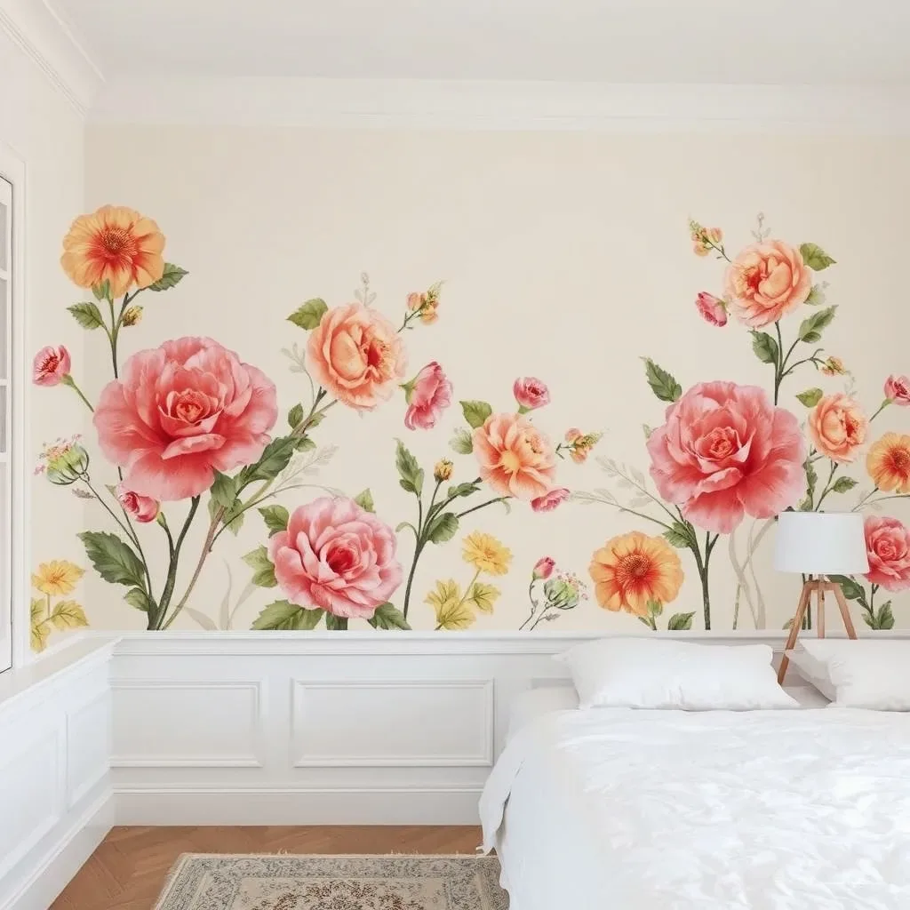 peel and stick floral wallpaper half wall bedroom