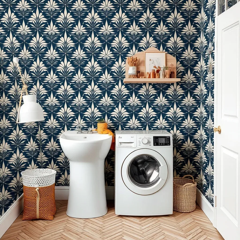 peel stick wallpaper laundry room accent wall bold pattern