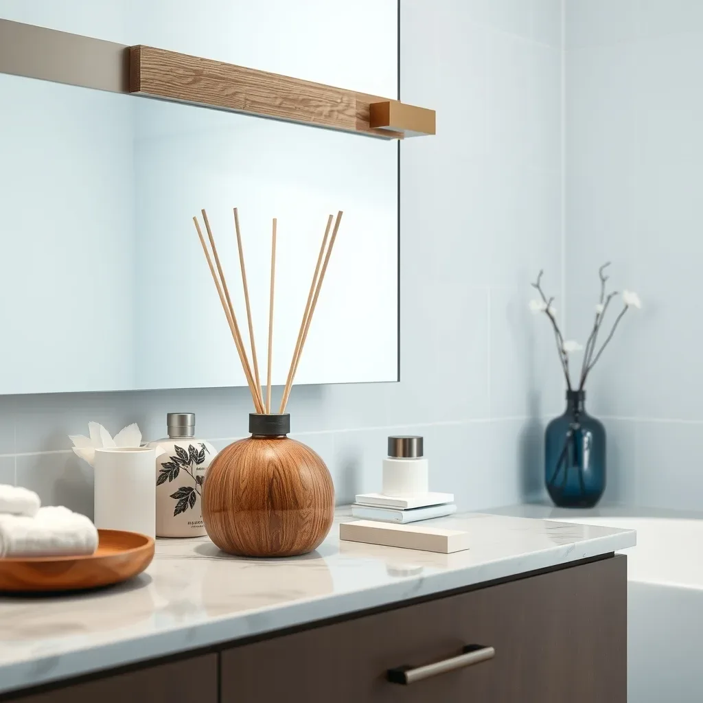 reed diffuser bathroom counter spa scent blue aesthetic