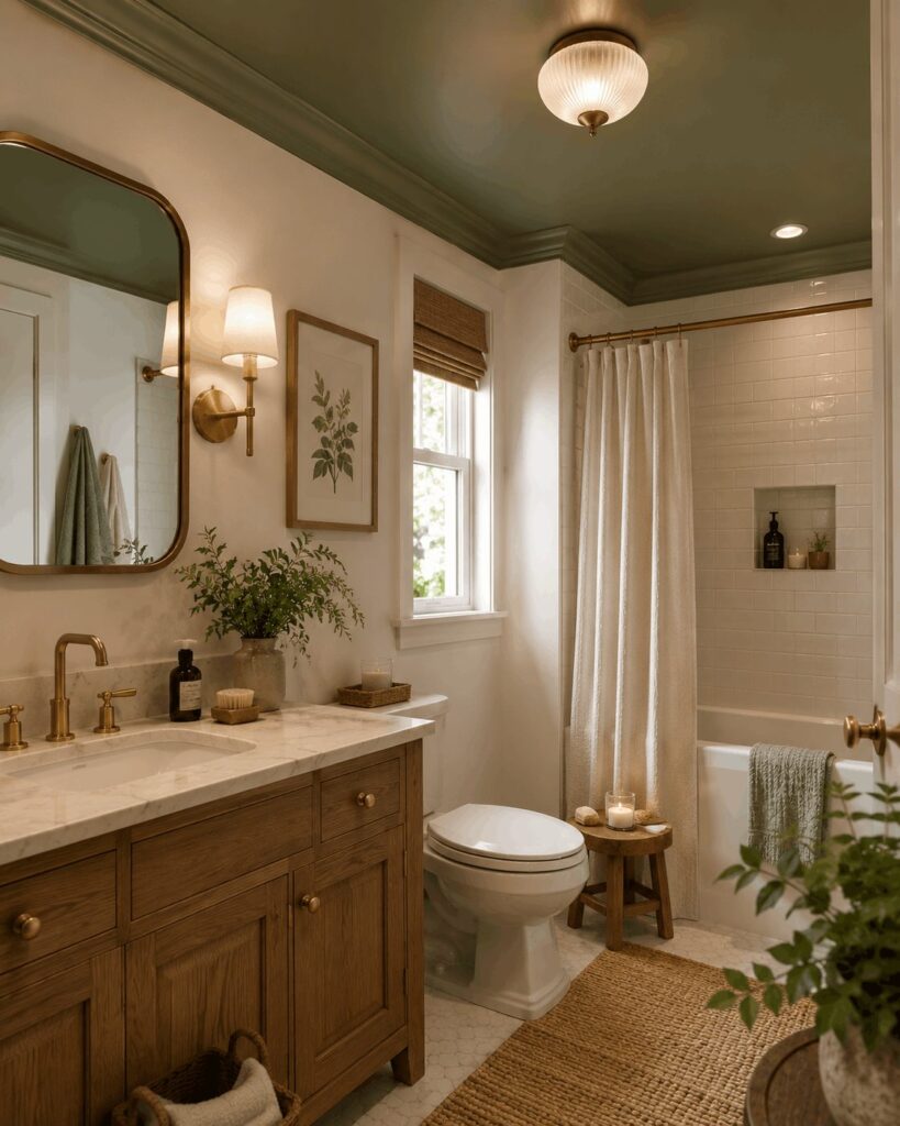 bathroom painted green ceiling cozy