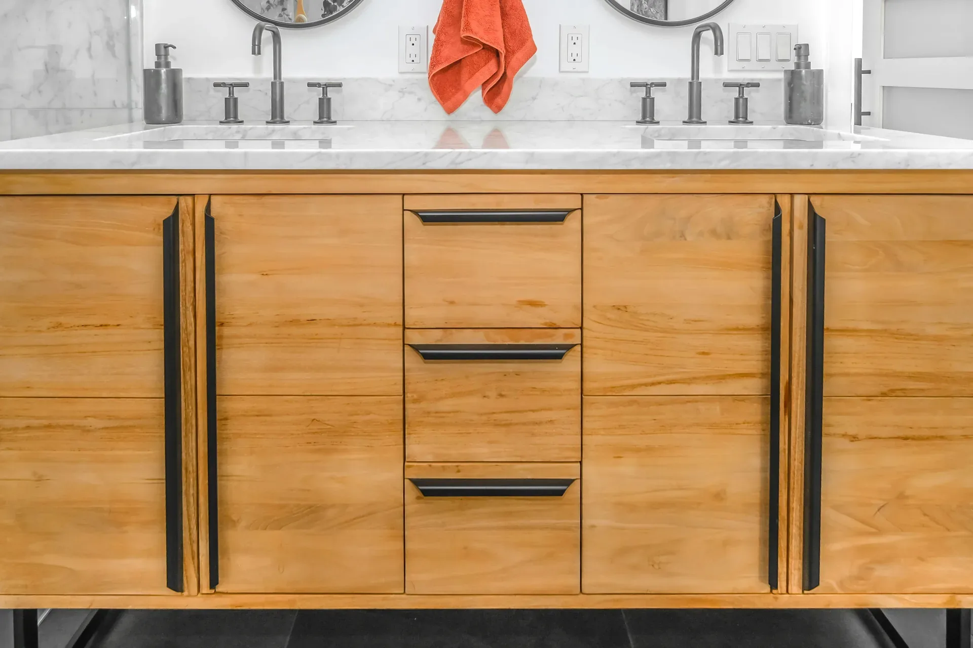 brown wooden cabinet with mirror