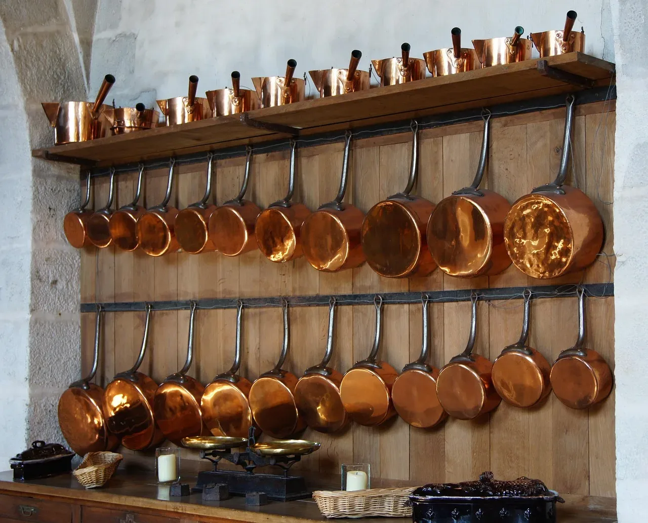 hanging pot rack kitchen wall mounted pans copper