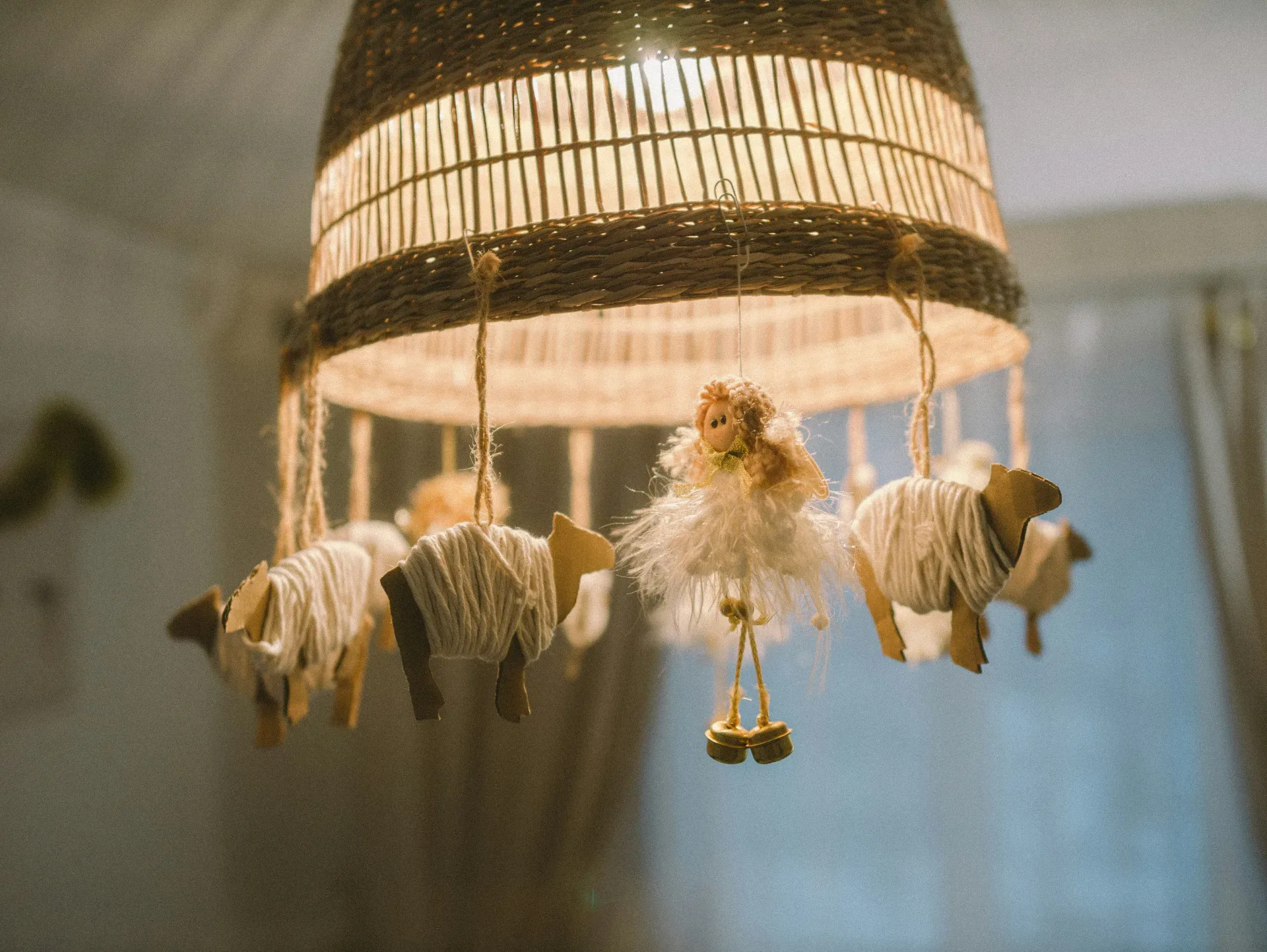 white and brown hanging decor